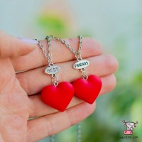 Кулон для двоих друзей "Best Friends Forever". Красное сердце